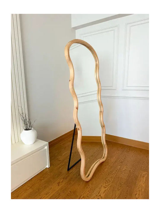 SteweHome Asymmetric Floor Mirror with Beige Wooden Frame 180x80cm