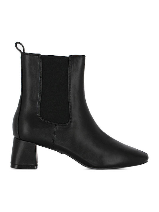 Leather Women's Ankle Boots with Medium Heel Black