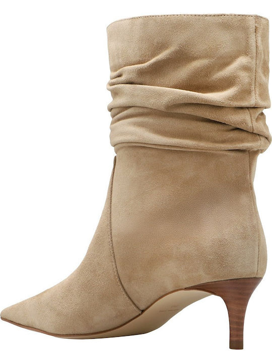 Suede Women's Ankle Boots with Medium Heel Beige