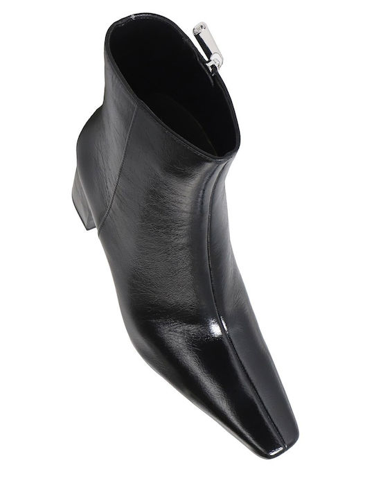 Leather Women's Ankle Boots with Medium Heel Black
