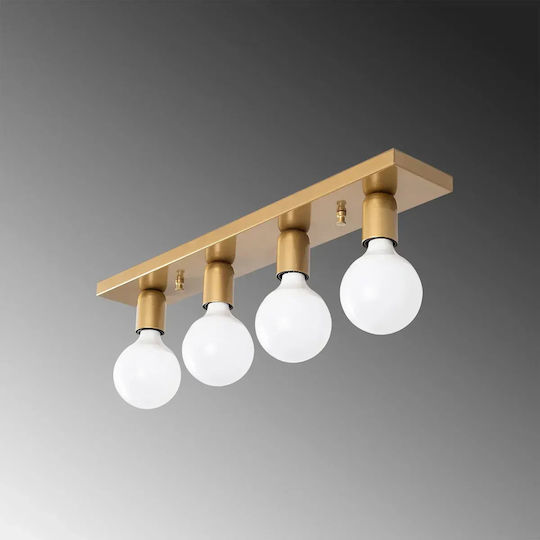 Lumină De Tavan Montată Lineară Cu Patru Becuri Auriu 60x10cm
