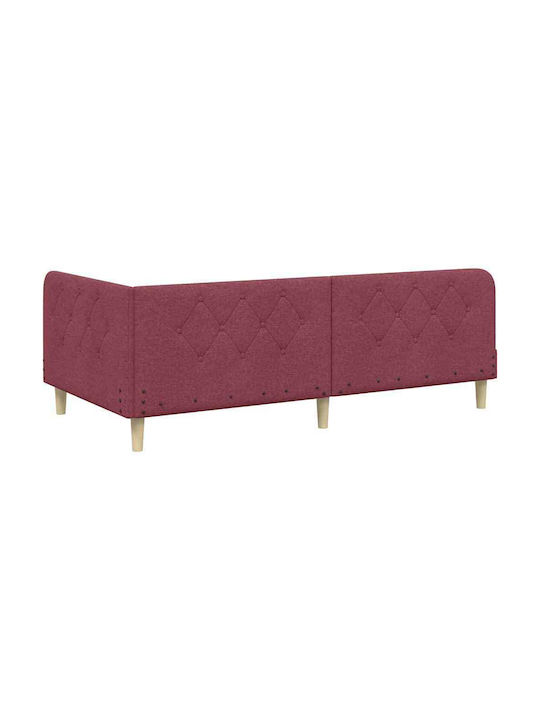 Canapea Pat Single Tapitat cu Material Roșu cu Plăci pentru Saltea 90x200cm