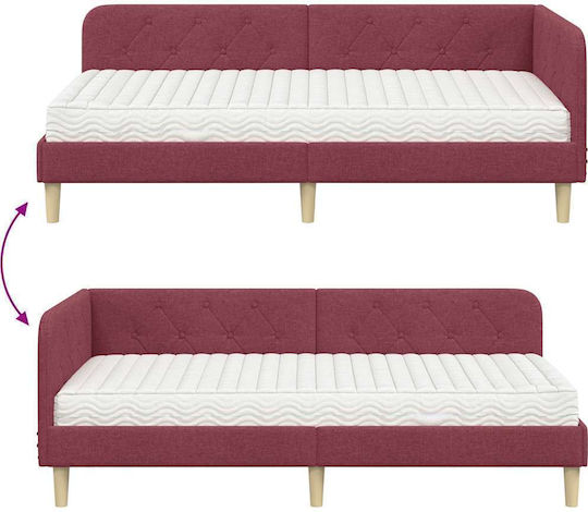 Sofa Bed Single Upholstered with Fabric Red with Slats for Mattress 90x200cm