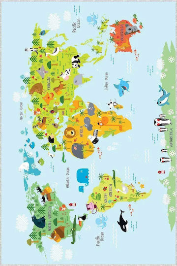 Covor Pentru Copii Harta Educativă A Lumii Albastru Deschis 100cmx200cm