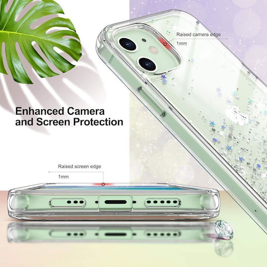Jup Калъф #7402339-a 8865-23 iPhone 12/12 Pro Блестящи Сребърни Звезди Прозрачен TPU + PC 6.1" Пример