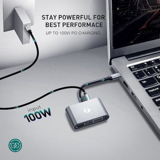 VCOM USB-C Docking Station με HDMI 4K PD Γκρι (CU4511)