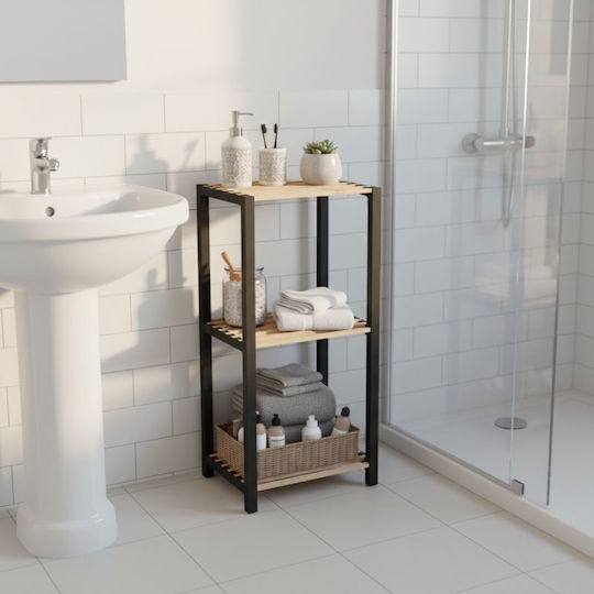 FixWood Επιδαπέδια Ραφιέρα Μπάνιου Ξύλινη 37x29x79cm Μαύρη