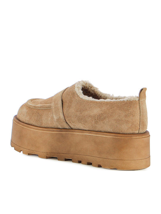 Leather Women's Moccasins in Brown Color