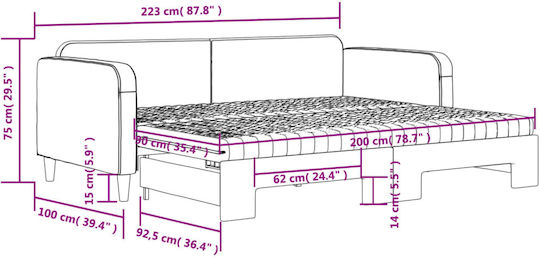 Sofa Bed Single Upholstered with Fabric Black with Slats & Mattress 90x200cm