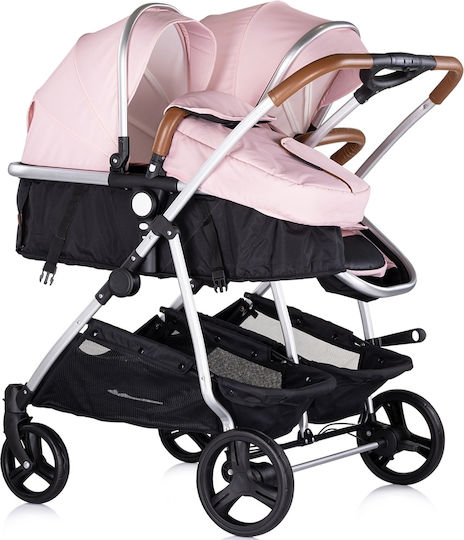 Chipolino Duo Smart Verstellbar Doppelter Kinderwagen Geeignet für Neugeborene Pink Marshmallow 12.2kg