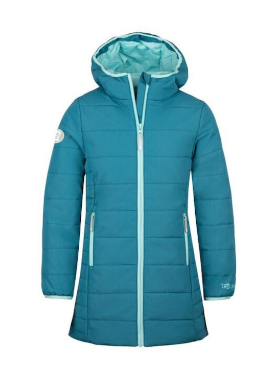 Kids Quilted Long Coat with Hood Winter Blue