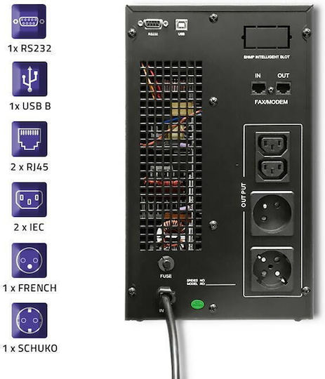 Qoltec Uninterruptible Power Supply 3000 UPS On-Line 3000VA 2400W With 4 Outlets