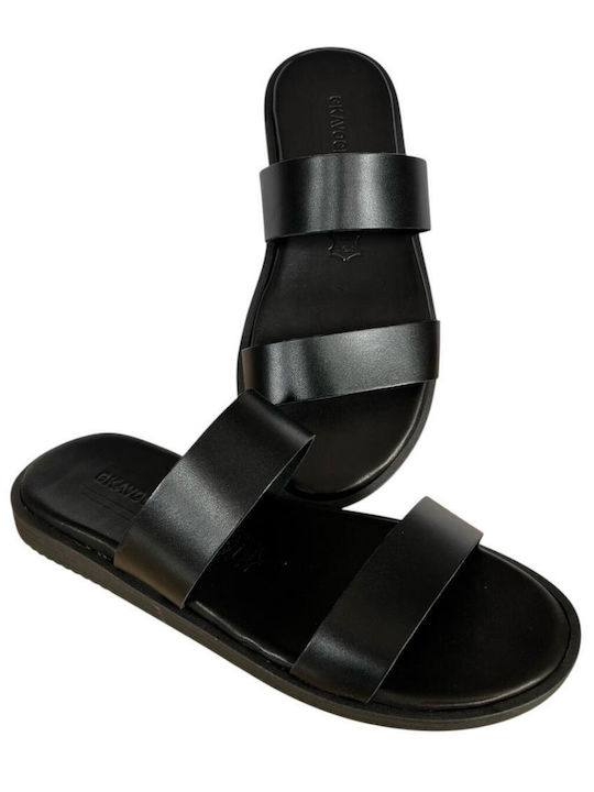 Leather Women's Flat Sandals in Black Color