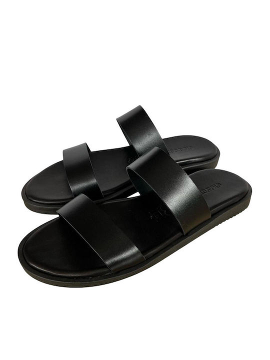 Leather Women's Flat Sandals in Black Color