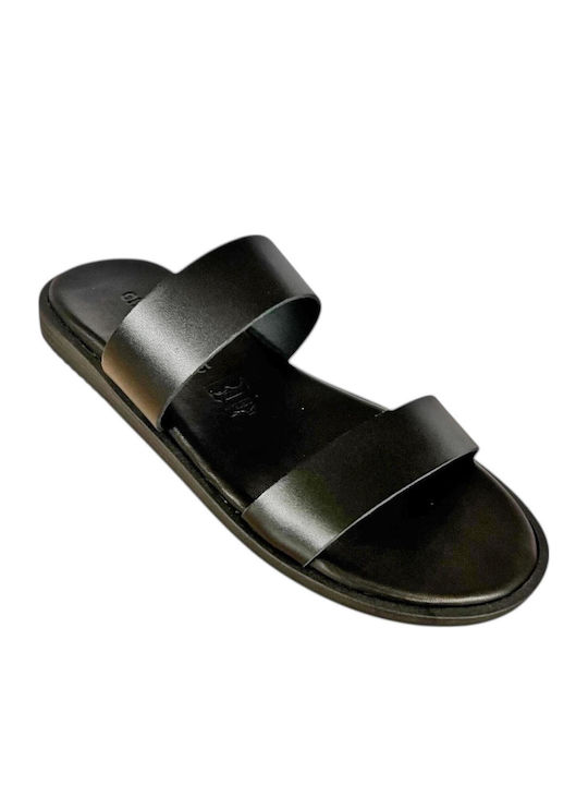 Leather Women's Flat Sandals in Black Color