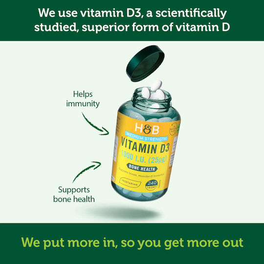 Holland & Barrett Vitamina D3 pentru Întărirea Sistemului Imunitar & Sănătatea Oaselor 1000iu 90 Tablete