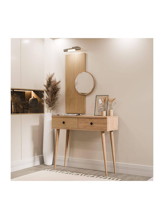 Modern Entrance Dressing Table with Mirror Drawers – Oak 90x35x172cm