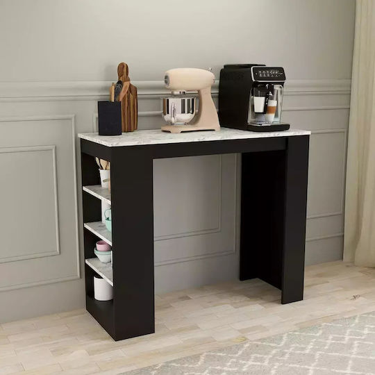 Black Bar Table Marble Surface & Storage Shelves 120x51x101cm Black Bar Table Marble Surface & Storage Shelves 120x51x101cm