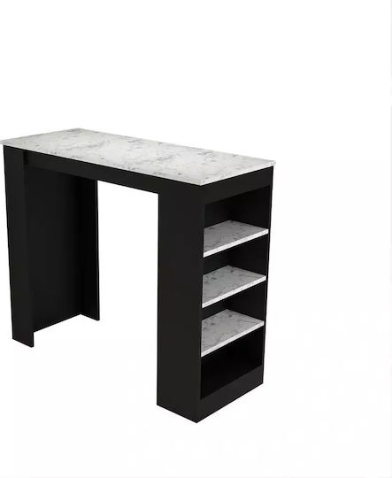 SteweHome Bar-Tisch Schwarz Oberflächenmaterial Marmor & Regale 120x51x101cm