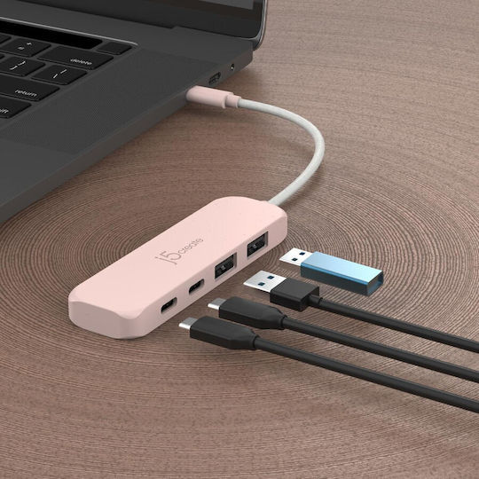 J5create USB Хъб 4 Порта USB 3.0 с USB-C Връзка Розов