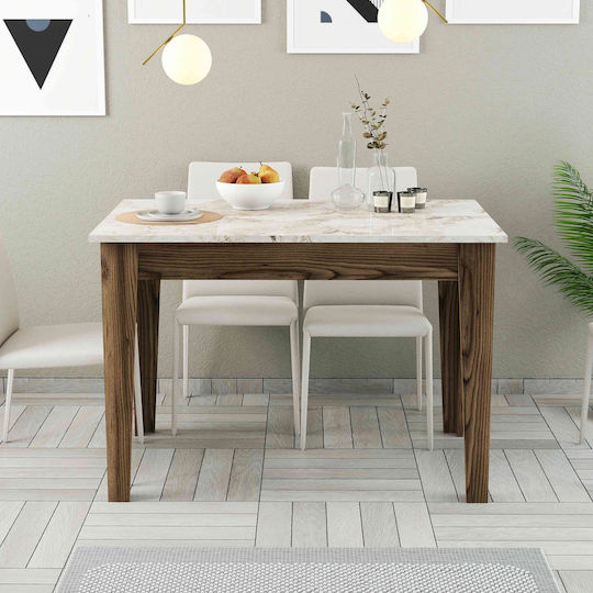 Kitchen Table Walnut White Marble 110x72x75cm Kitchen Table Walnut White Marble 110x72x75cm