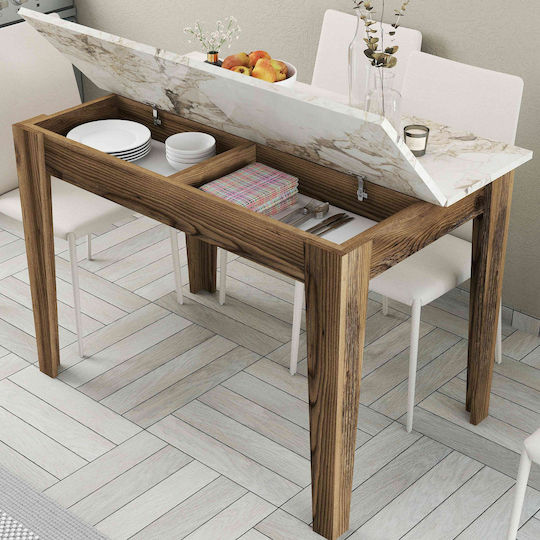 SteweHome Esszimmer- und Küchentisch Walnuss Weiß Marmor 110x72x75cm