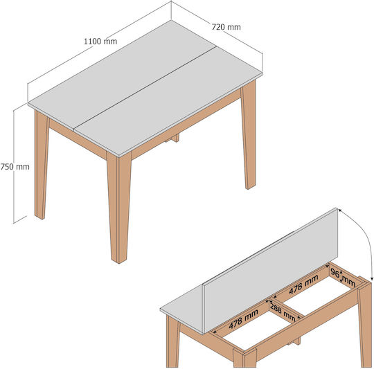 SteweHome Esszimmer- und Küchentisch Walnuss Weiß Marmor 110x72x75cm