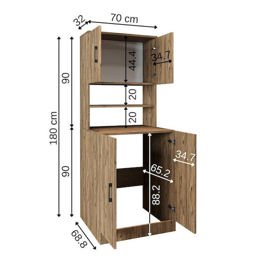 SteweHome Badezimmerschrank Waschmaschinentür Eiche 70x32x180cm