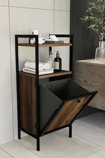 Metal Laundry Basket Bathroom Shelf Walnut 40x31x97cm