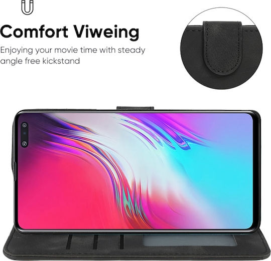 Skin Feel Geometric Lines Back Cover Leather / Silicone with Strap Black (Galaxy S10 5G)