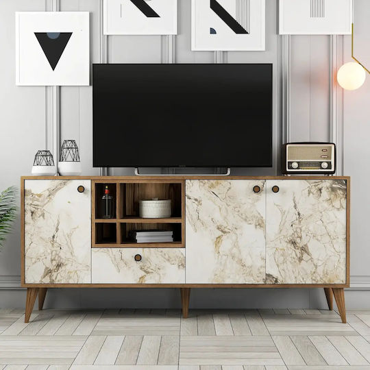 SteweHome Sideboard Holzoptik Mit Türen Crememarmor 180x35x81cm