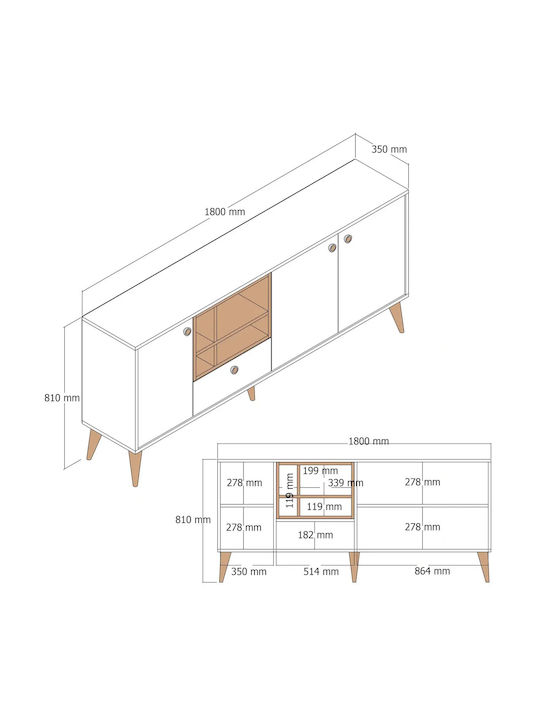 Μπουφές Ξύλινος Πόρτες Κρέμα Μαρμάρου 180x35x81cm