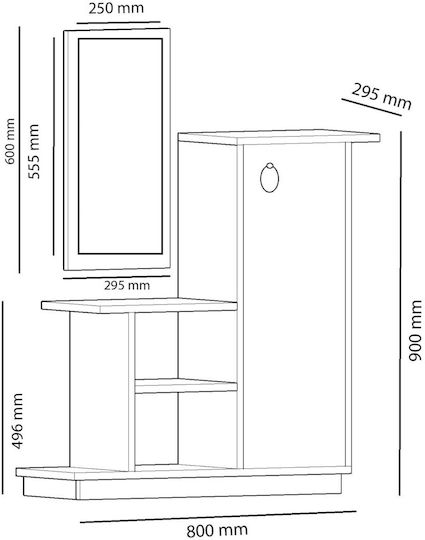 Mdf Мебел За Антре с Огледало И Гардероб 80x29.5x90см