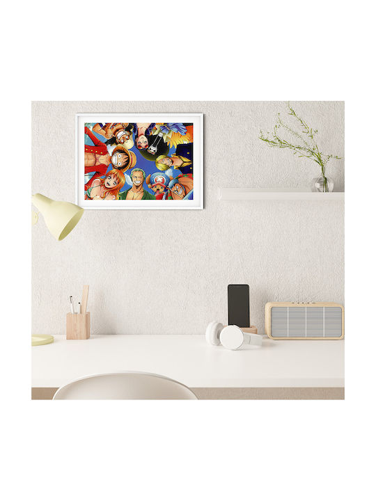 Poster One Piece Straw Hat Pirates Crew An169 30cm X 40cm Κορνίζα Φυσικό Ξύλου Μπεζ