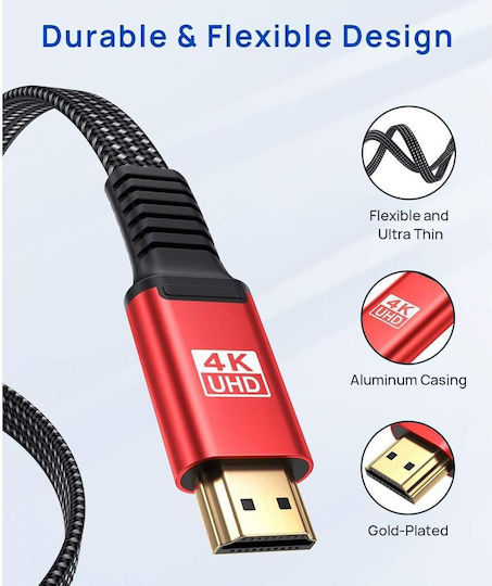 Hdmi Кабел Jsaux *0469087 8865-14 4k Hdmi 2.0 До 18 Gbps Uhd 4k@60hz 3 Метра Плосък Червен