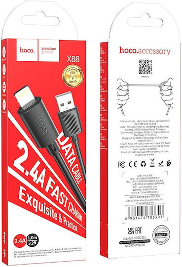 Hoco X88 USB-A to Lightning Cable Μαύρο 1m 6388