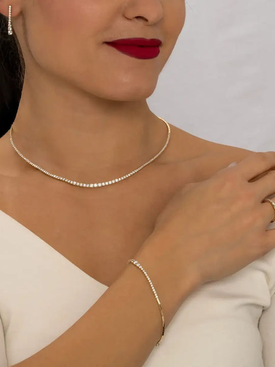 Set with Necklace , Earrings & Ring from Gold 14K with Stones