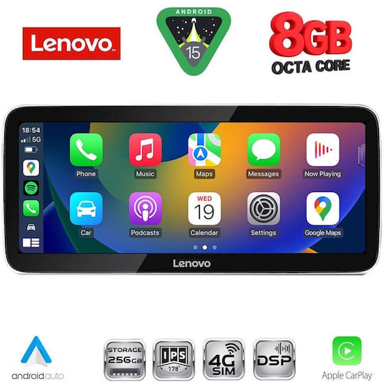 Lenovo Автомобилна Аудио Система (Блутут/USB/WiFi/GPS/Apple-Carplay/Android-Auto) с Тъчскрийн 12.3"