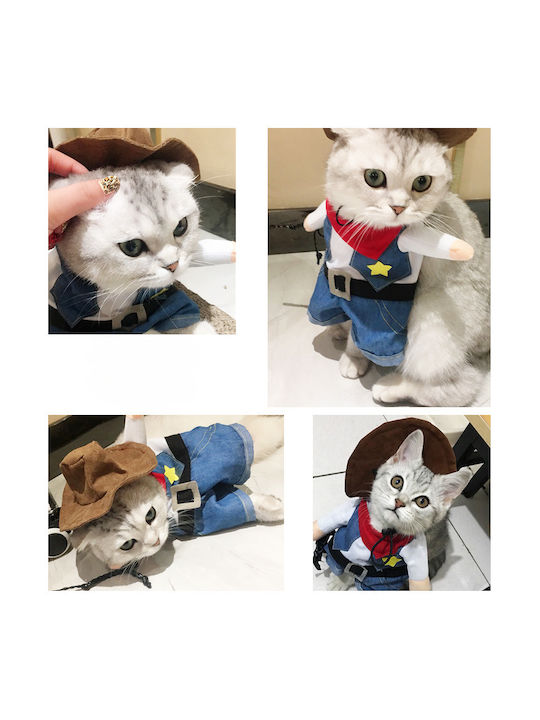 Costum Cowboy Din Denim Amuzant și Elegant Pentru Câini și Pisici Perfect Pentru Petreceri De Halloween Mărimea S Albastru