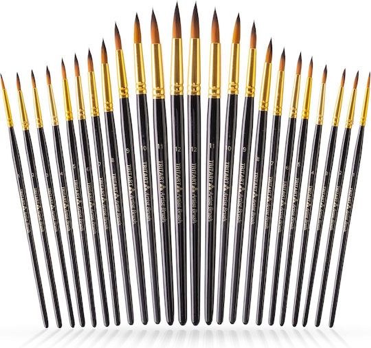 Set 24 Pensule De Pictură Tritart Vârfuri Fine Păr Sintetic Perii Acuarelă Acrilic Ulei Negru