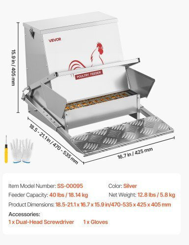 Vevor Automatic Metal Feeder for Chickens and Poultry with Capacity 18.14kg