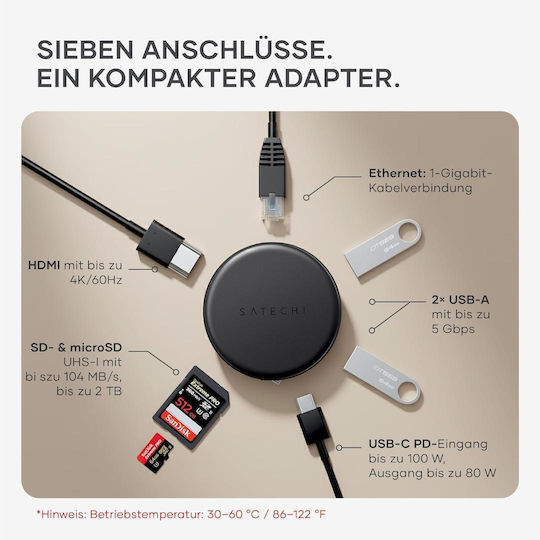Satechi OntheGo USB-C Docking Station με HDMI 4K PD Ethernet Μαύρο