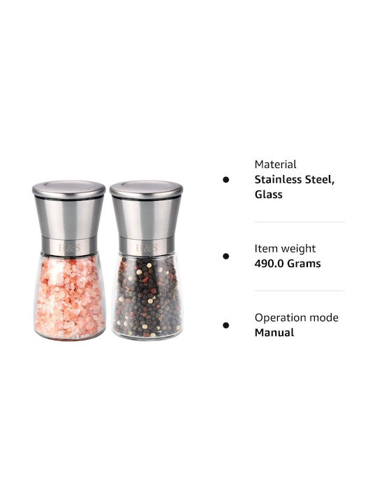 H&S Manual Set Spice Mills Inox in Gray Color 14.5cm 2pcs
