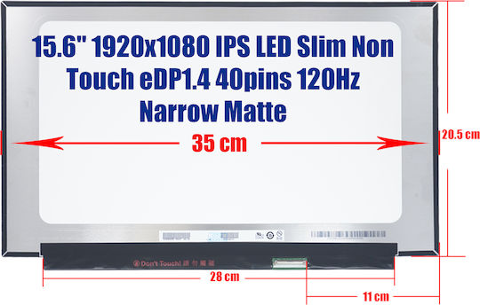 Οθόνη Laptop Screen Monitor Lg 15.6" 1920x1080 Ips Led Lcd Slim Edp 40pins 120hz Matte Κωδ 1-scr0251