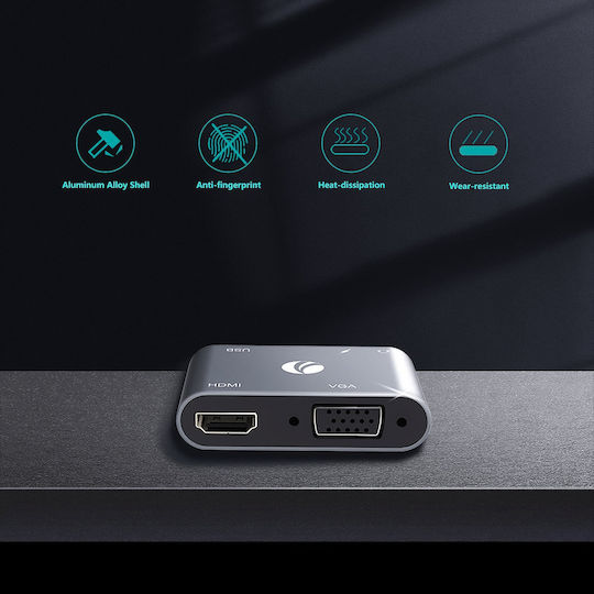 VCOM USB-C Docking Station με HDMI 4K PD Γκρι (CU4511)