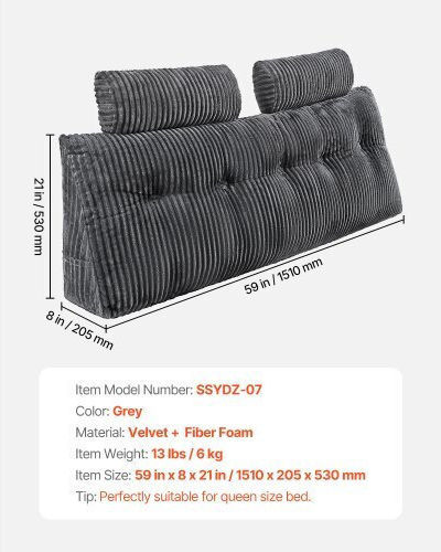 Vevor Fabric Gray Cushion for Bed Headboard 151x53cm