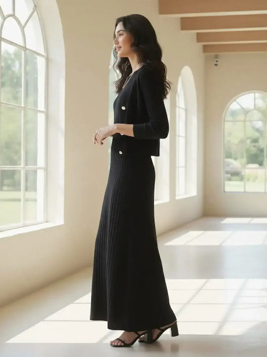 Maxi Hemdkleid Gestrickt  Schwarzes