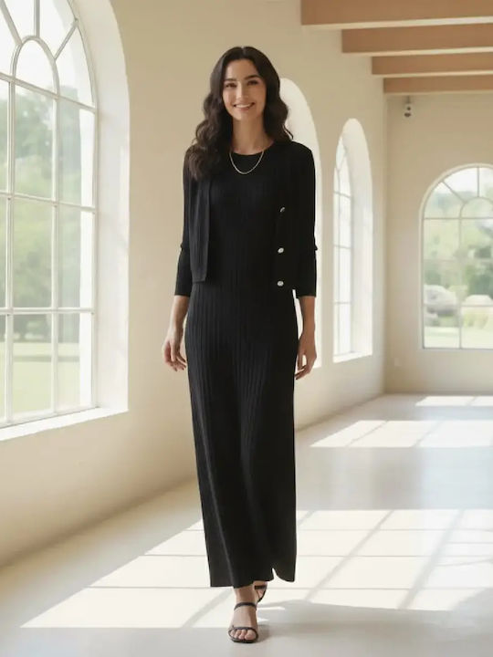 Maxi Hemdkleid Gestrickt  Schwarzes