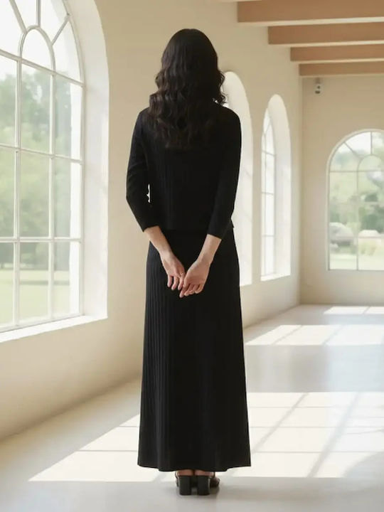 Maxi Hemdkleid Gestrickt  Schwarzes