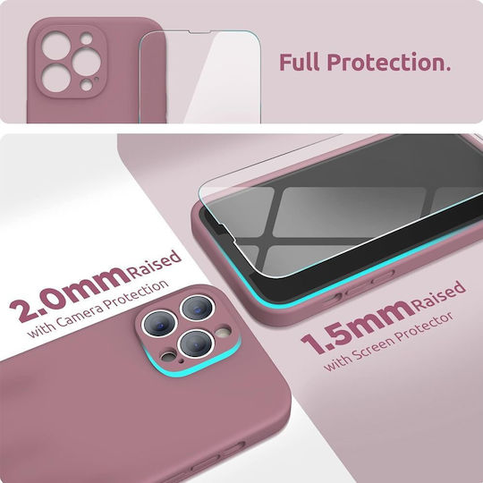 Umschlag Rückseite Silikon / Gehärtetes Glas 1mm Lila (iPhone 13 Pro Max)